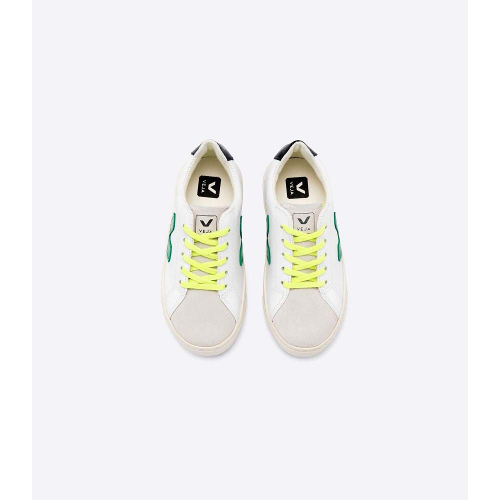 White/Green/Black Kids' Veja ESPLAR LEATHER Sneakers | AU 820NWY